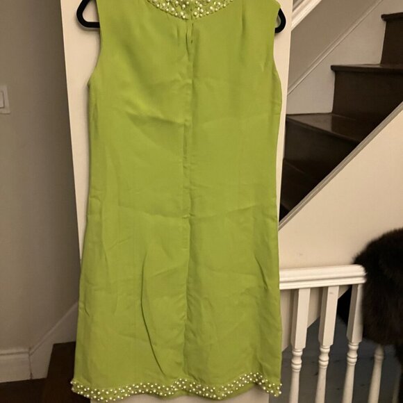 Amazing Chartreuse Cocktail Dress with Pearl Trim - Picture 8 of 9